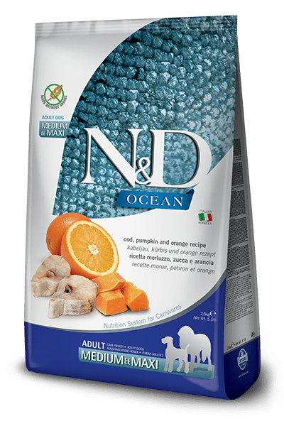 N&D Ocean Codfish, Pumpkin & Orange Adult Medium/Maxi 2,5կգ